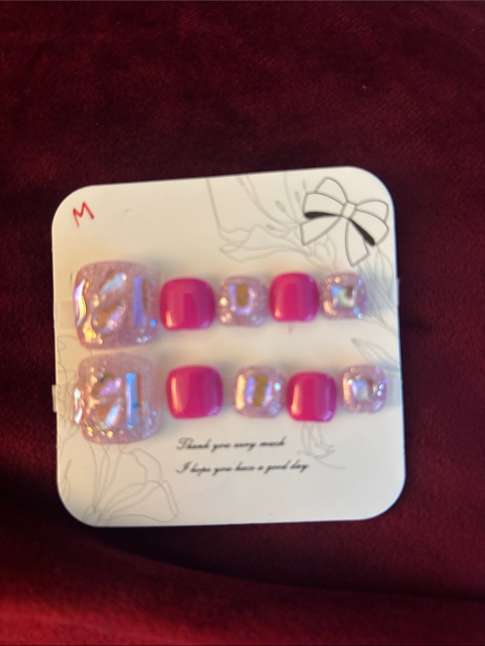 Pink and Iridescent Press-On Toe Nails - 10 Piece Set